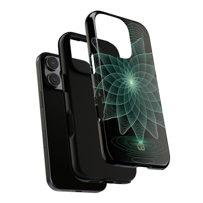 Green Tough Phone Case for iPhone - Cyan Signal Bloom