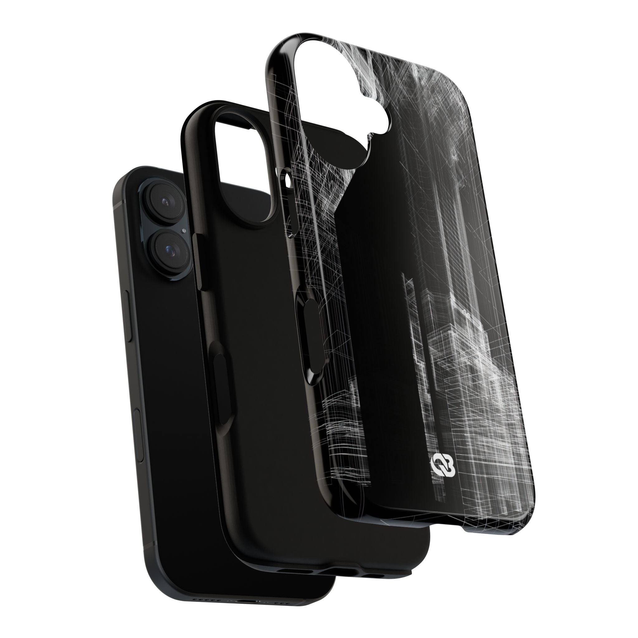 Black Tough Phone Case for iPhone - Ghost Urban Wireframe