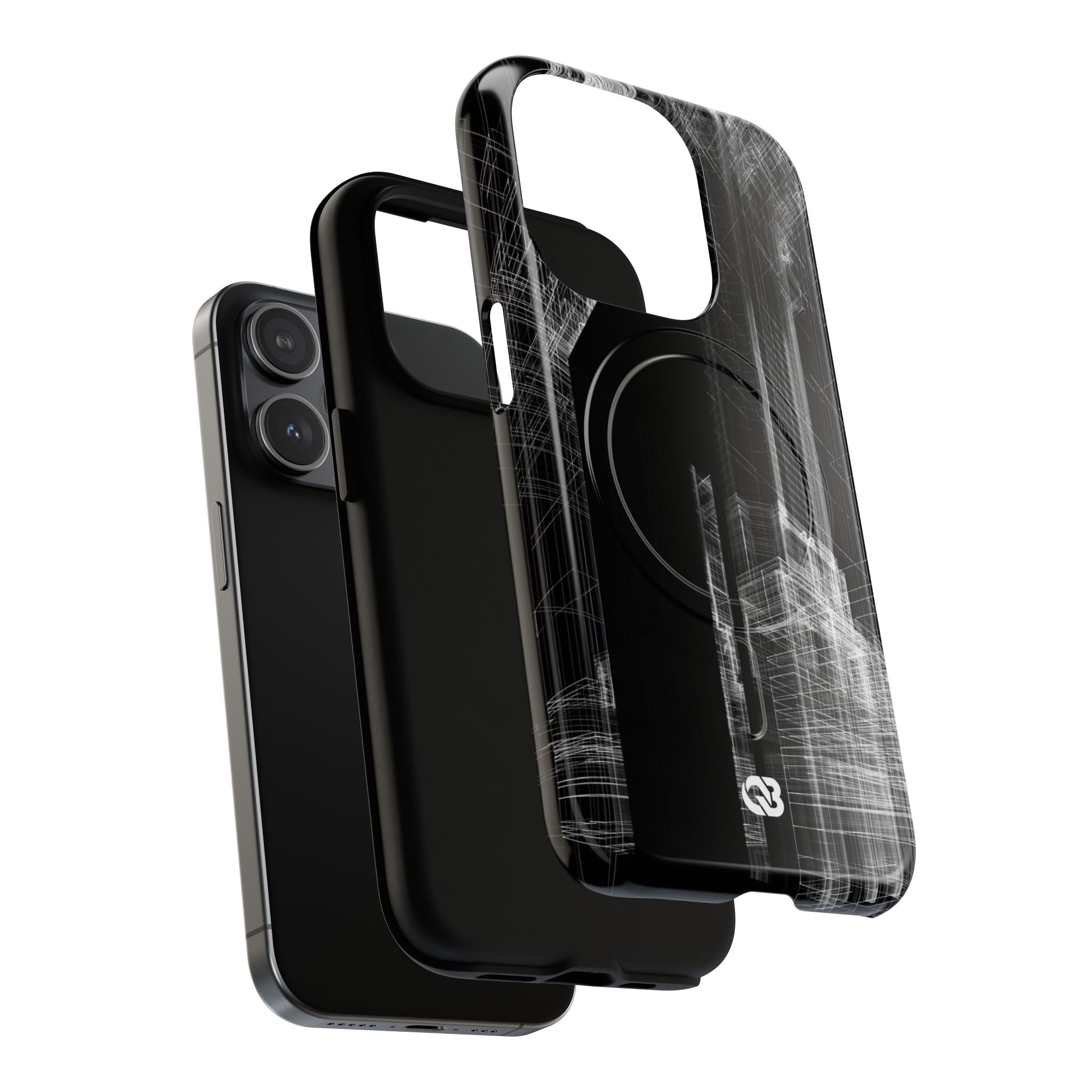 Black Tough 2.0 Magsafe Phone Case for iPhone - Ghost Urban Wireframe