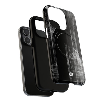 Black Tough 2.0 Magsafe Phone Case for iPhone - Ghost Urban Wireframe