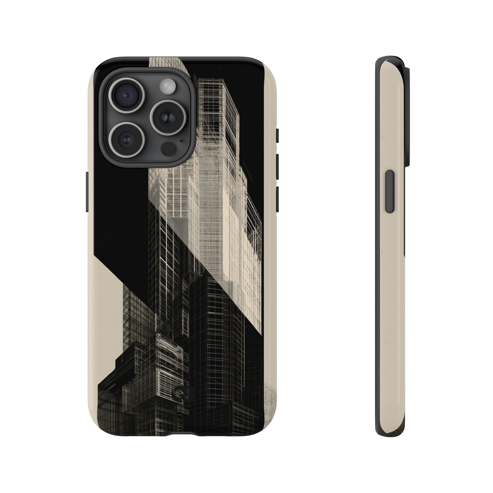Beige Tough Phone Case for iPhone - Monolith Urban Grid