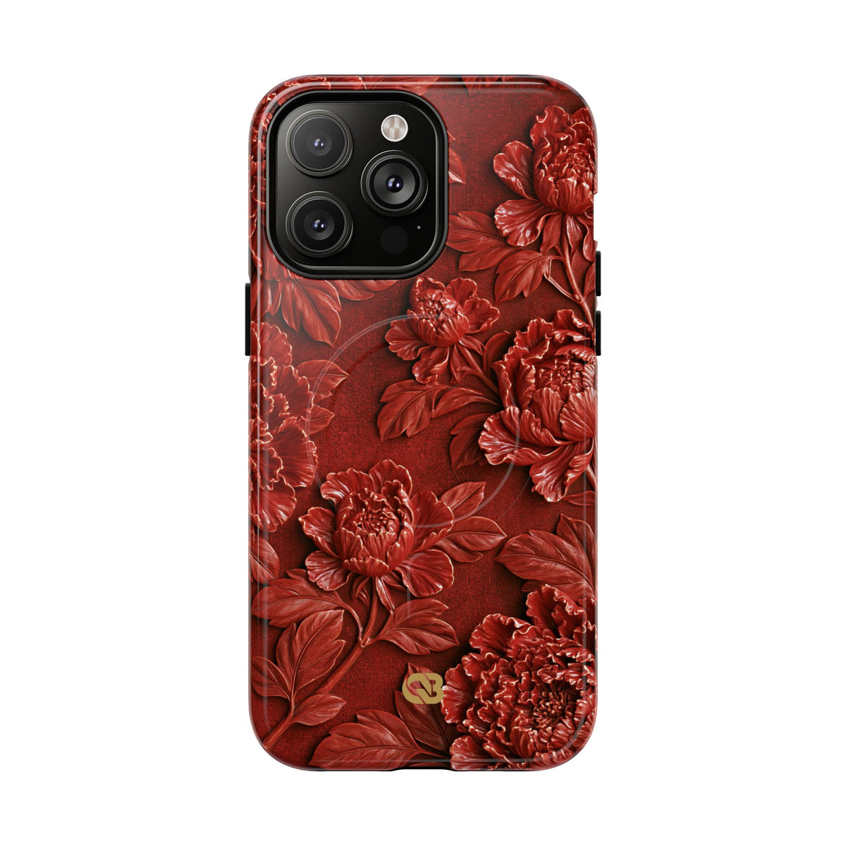 Cinnabar Peony Relief · Tough 2.0 Magnetic Phone Case for iPhone · Red