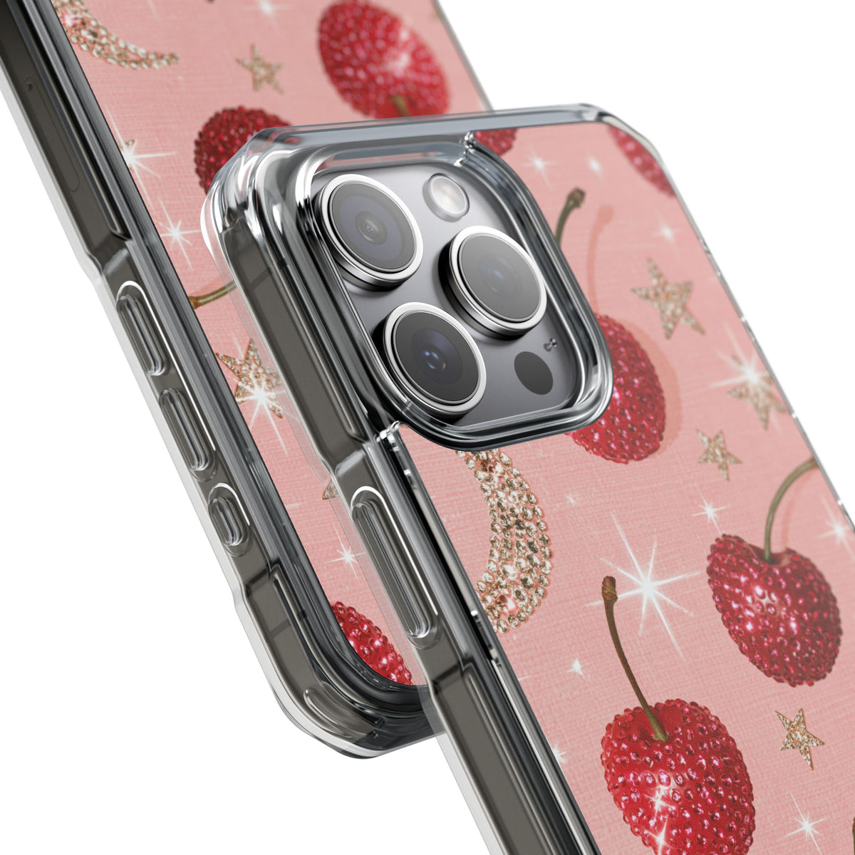 Bedazzled Ruby Cherries · Clear Impact Magnetic Phone Case for iPhone · Pink