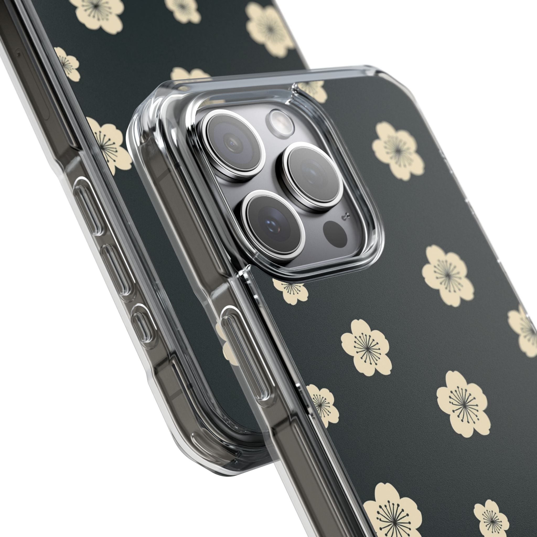 Teal Impact MagSafe Phone Case for iPhone - Obsidian Cream Petals