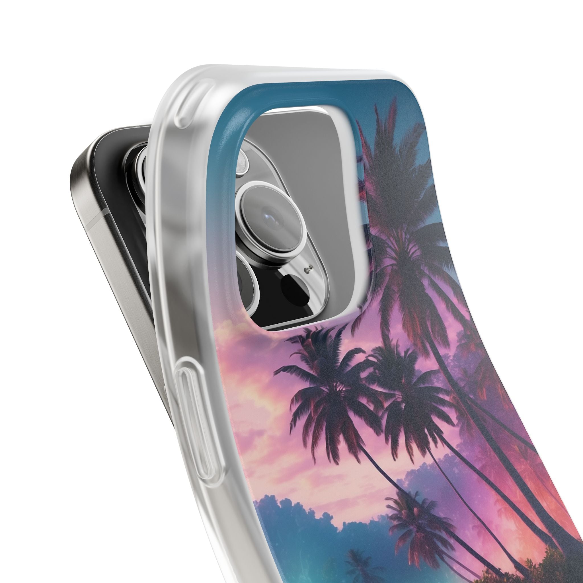 Neon Shore Palms · Soft Phone Case for iPhone