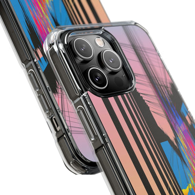 Blue Impact MagSafe Phone Case for iPhone - Fractured Data Skyline