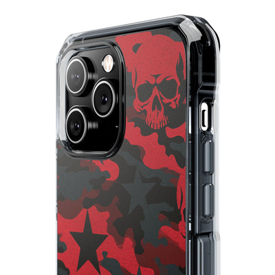 Crimson Skull Camo · Clear Impact Magnetic Phone Case for iPhone · Red