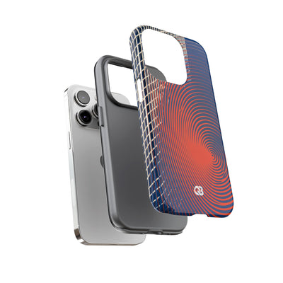Blue Tough Phone Case for iPhone - Orange Orbit Grid