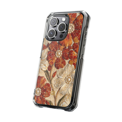 Carnelian Pearl Bloom · Clear Impact Magnetic Phone Case for iPhone · Orange