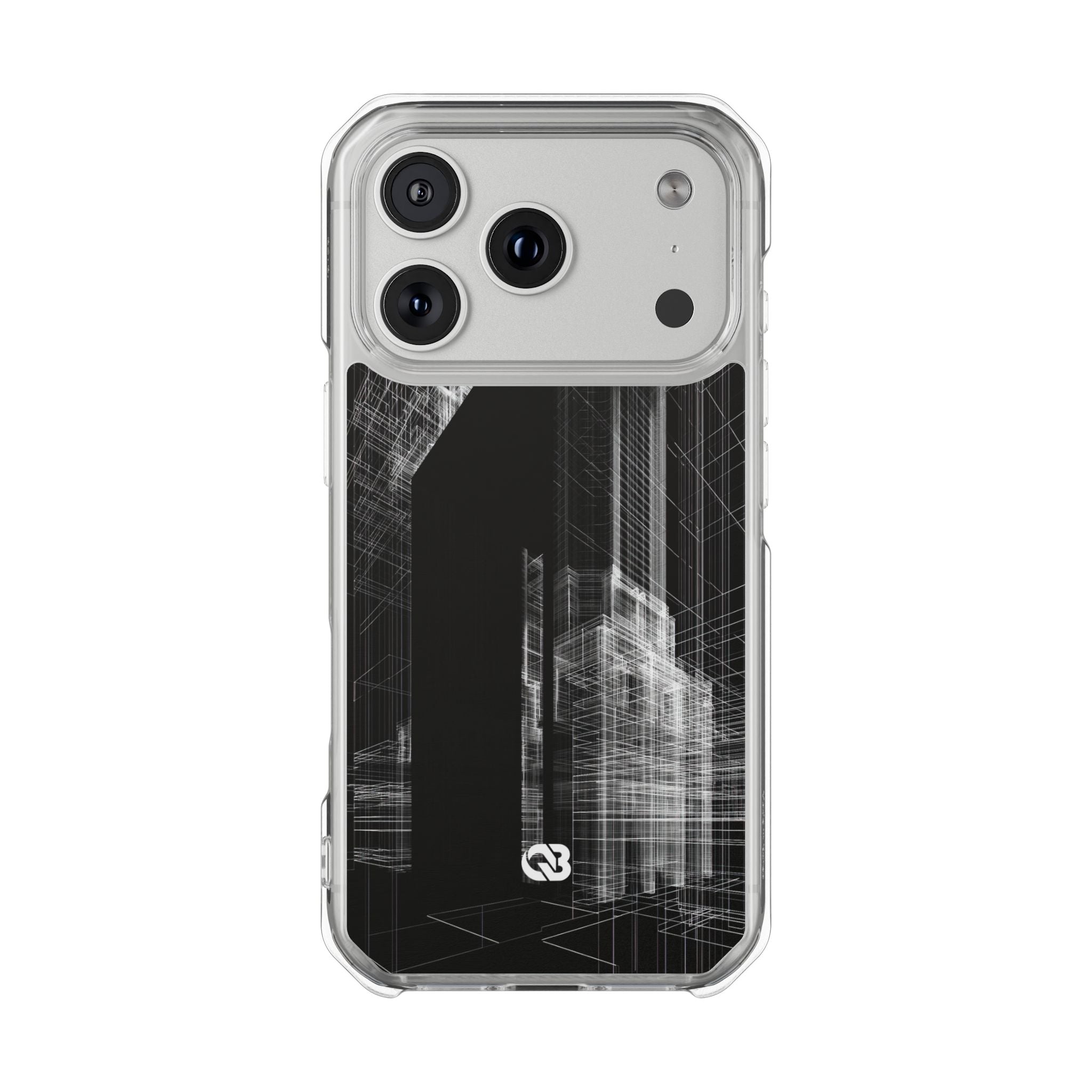 Black Impact MagSafe Phone Case for iPhone - Ghost Urban Wireframe