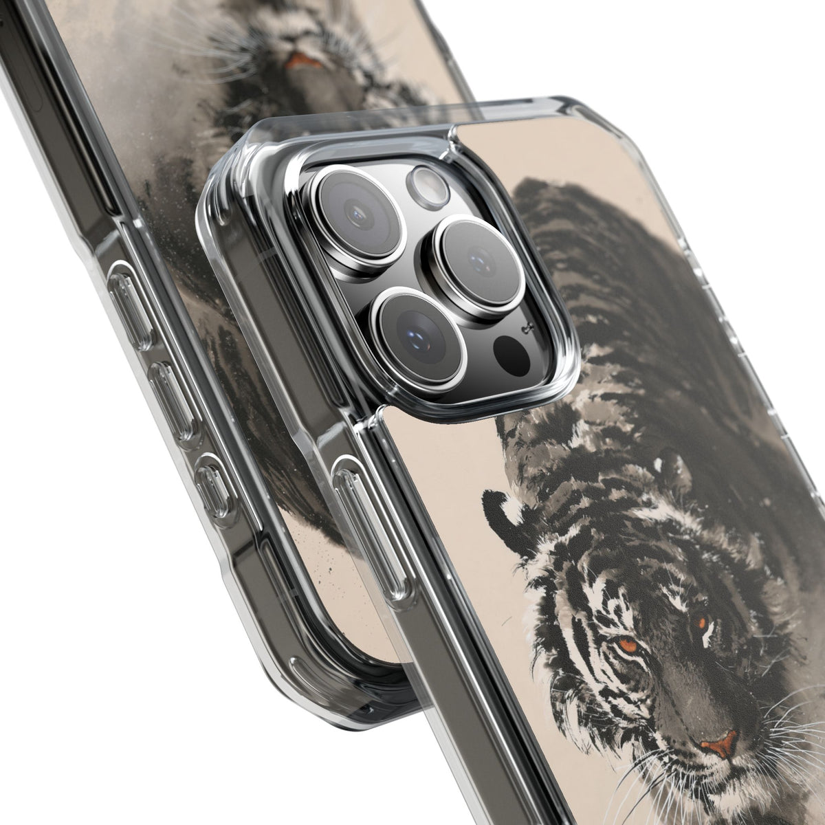 Ink Wash Tiger · Clear Impact Magnetic Phone Case for iPhone · Beige