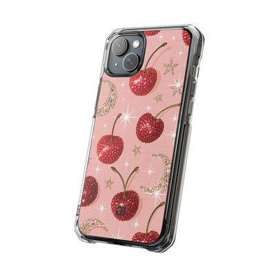 Bedazzled Ruby Cherries · Clear Impact Magnetic Phone Case for iPhone · Pink