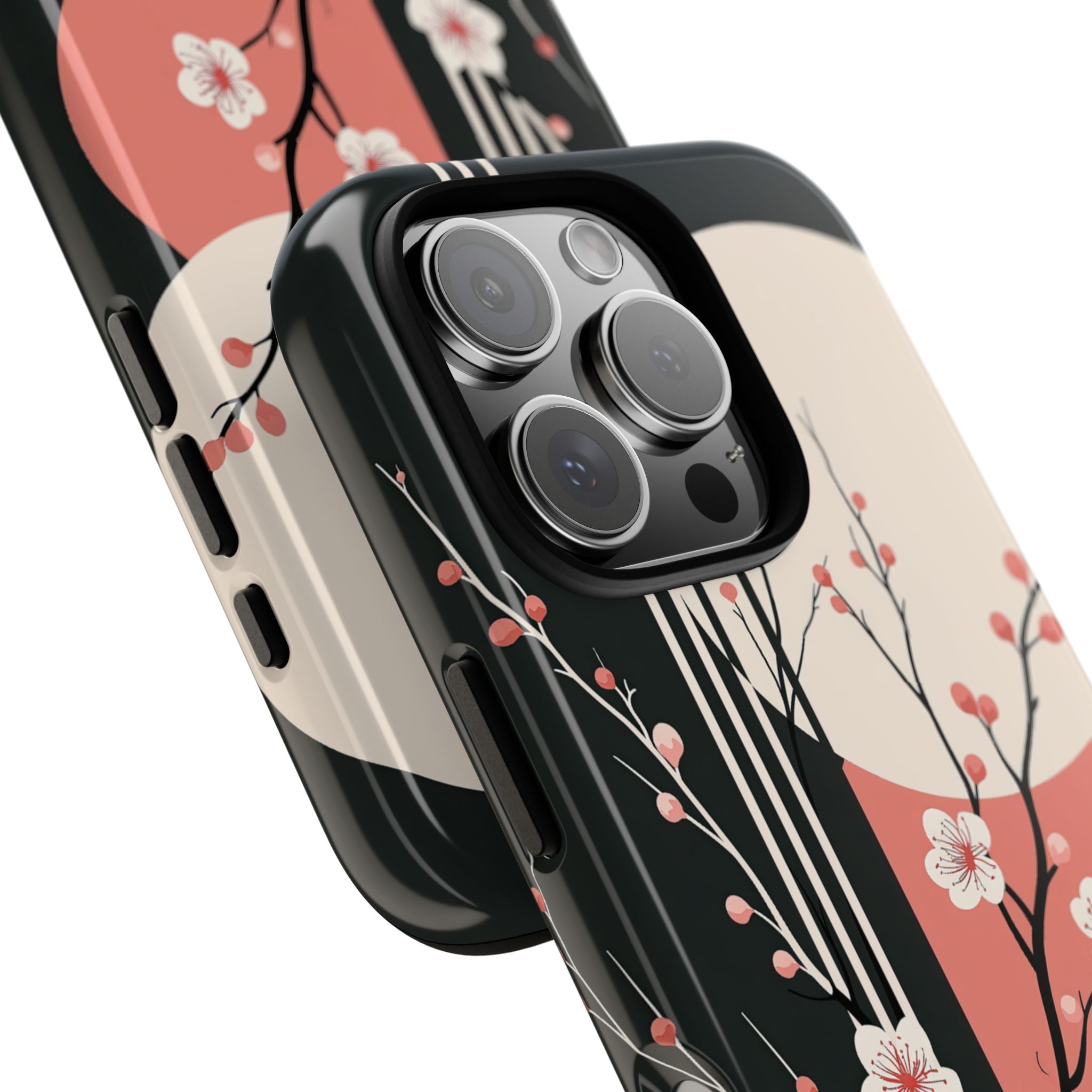 Black Tough Phone Case for iPhone - Kyoto Midnight Blossom