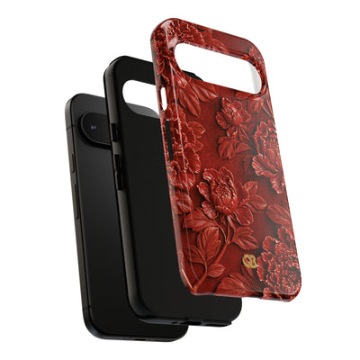 Cinnabar Peony Relief · Tough Phone Case for Pixel ·  Red