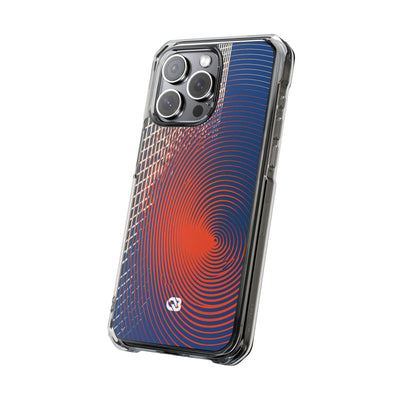 Blue Impact MagSafe Phone Case for iPhone - Orange Orbit Grid