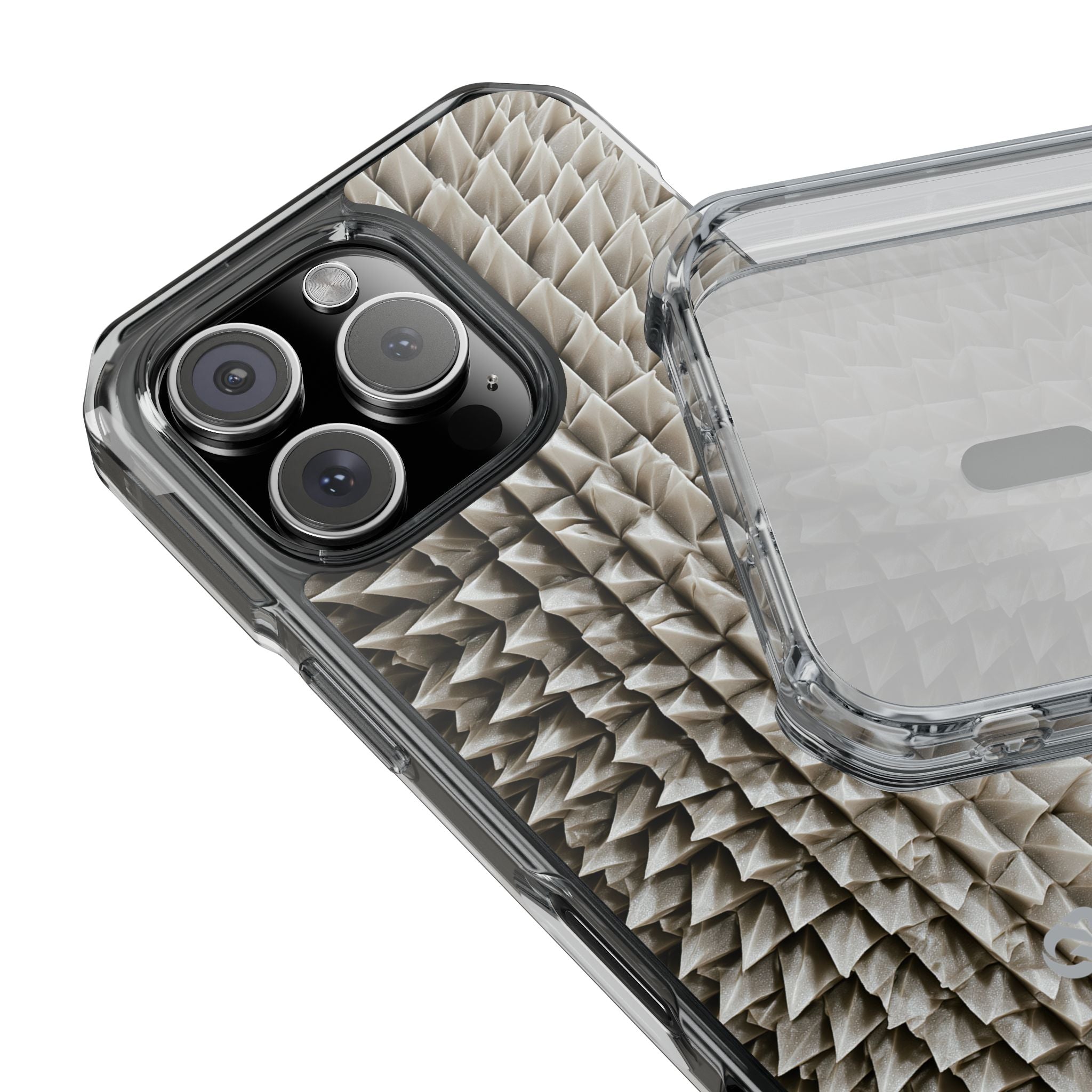 Beige Impact MagSafe Phone Case for iPhone - Bone Spiked Grid