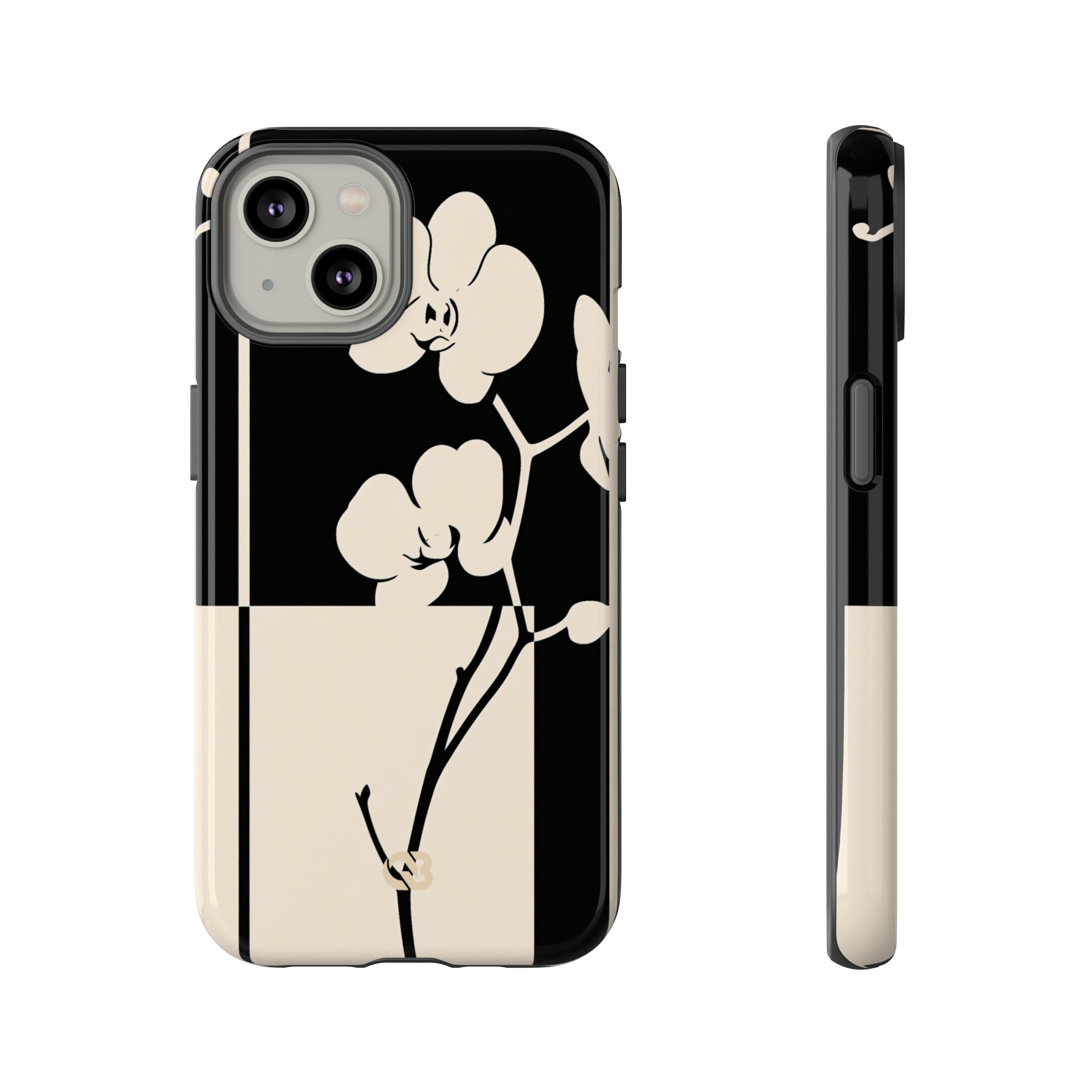 Beige Tough Phone Case for iPhone - Nocturnal Orchid Frame