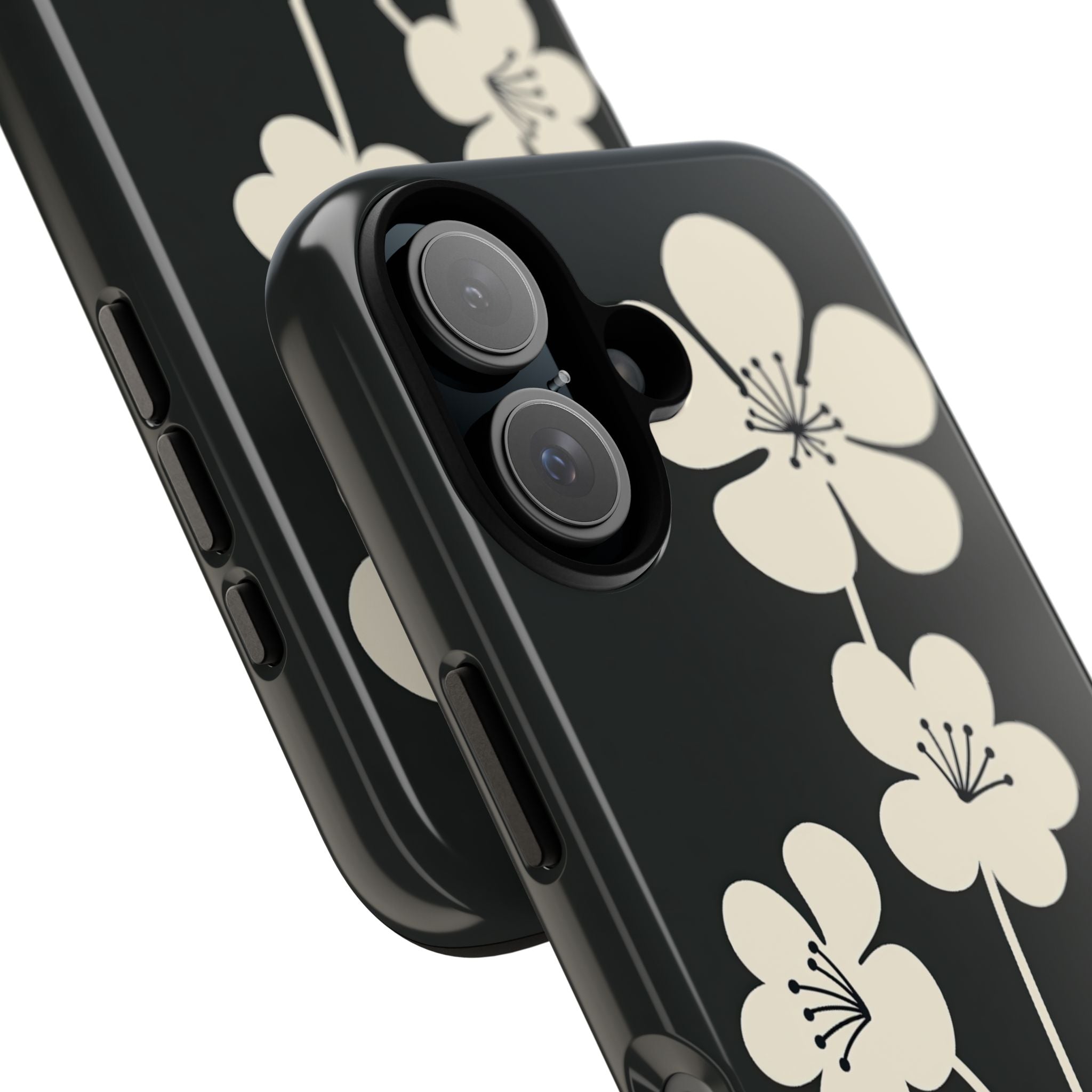 Black Tough Phone Case for iPhone - Obsidian Cream Bloom