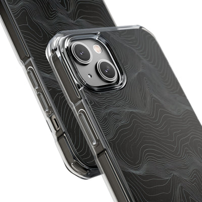 Black Impact MagSafe Phone Case for iPhone - Obsidian Topo Wireframe