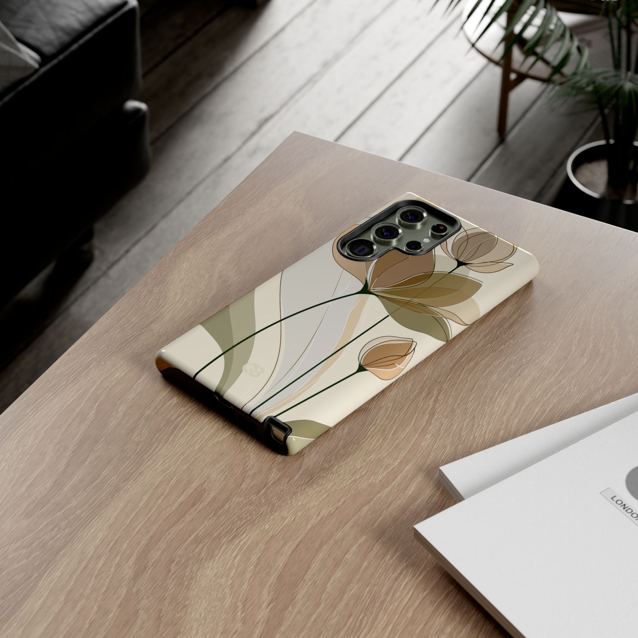 Beige Tough Phone Case for Samsung - Muted Ochre Petals