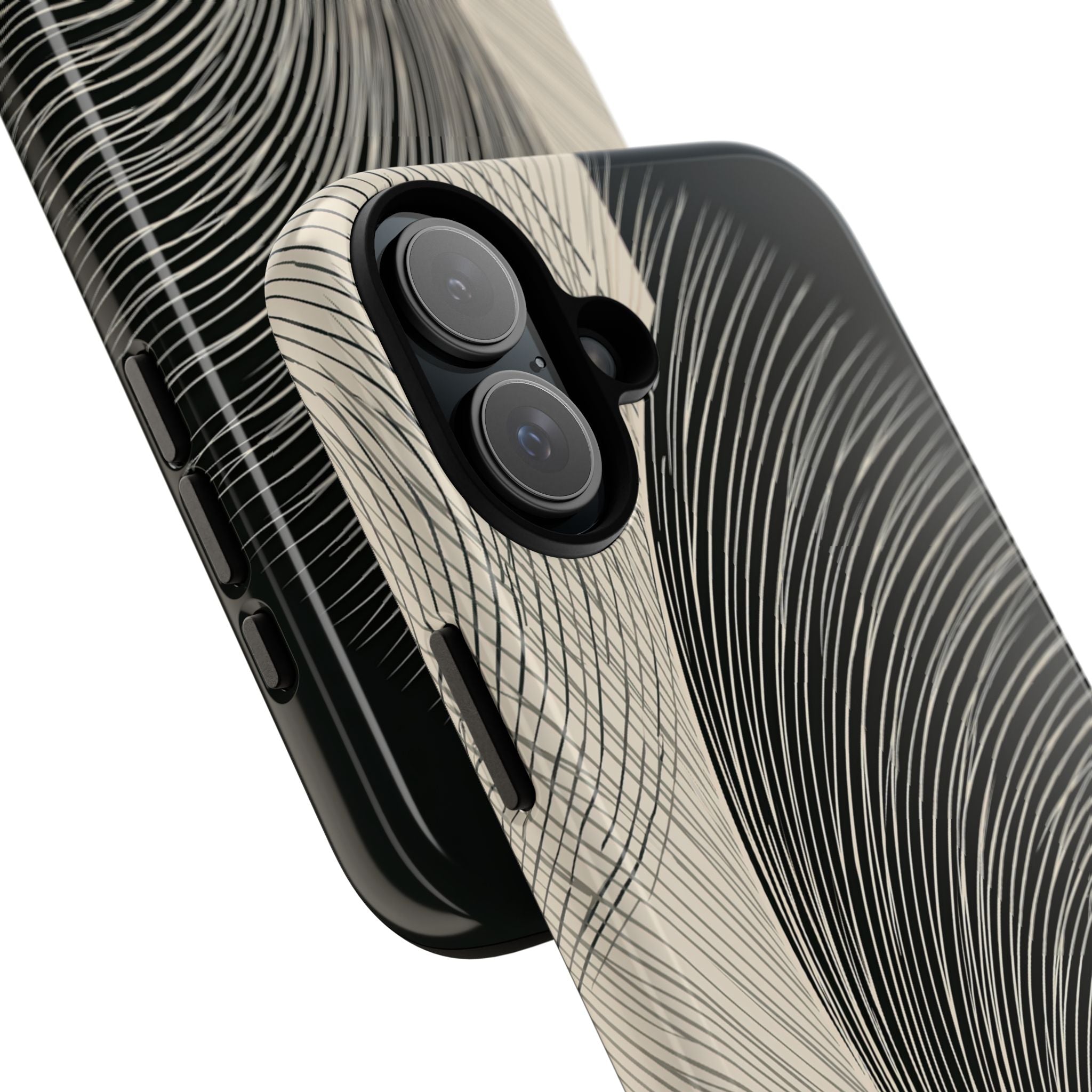 Beige Tough Phone Case for iPhone - Obsidian Cream Plume