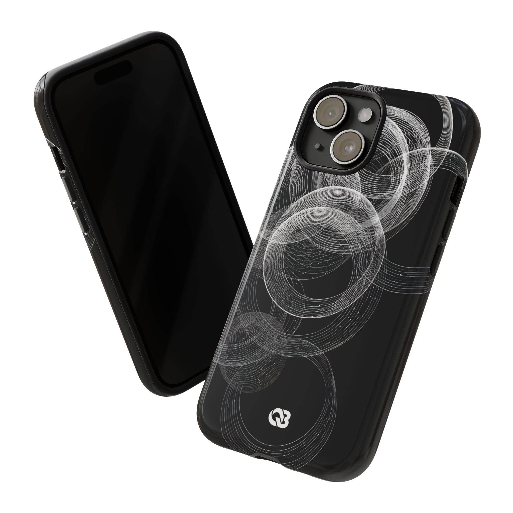 Black Tough Phone Case for iPhone - Kinetic Wireframe Orbit