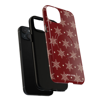Cream Snowflake Crimson iPhone 15 Plus Case - Tough+