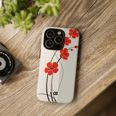 Red Tough Phone Case for iPhone - Crimson Plum Ink