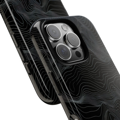 Black Tough Phone Case for iPhone - Obsidian Topo Wireframe