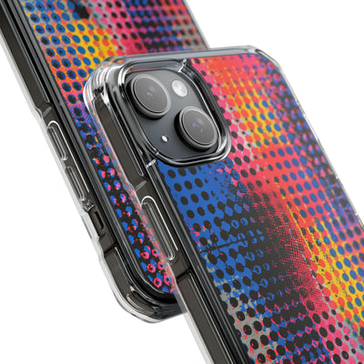 Chromatic Halftone Grid · Clear Impact Magnetic Phone Case for iPhone ·  Blue