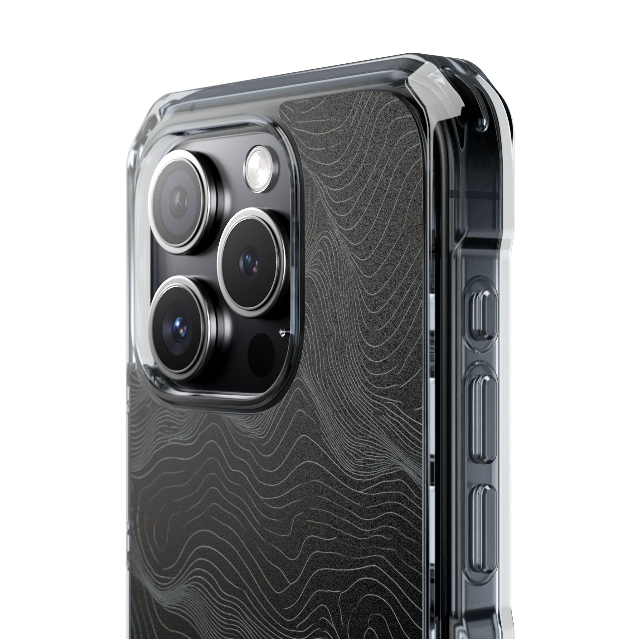 Black Impact MagSafe Phone Case for iPhone - Obsidian Topo Wireframe