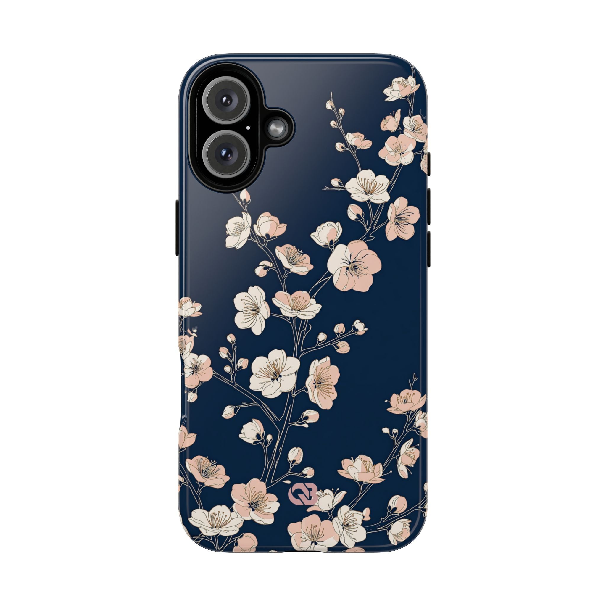 Blue Tough Phone Case for iPhone - Midnight Peach Sakura