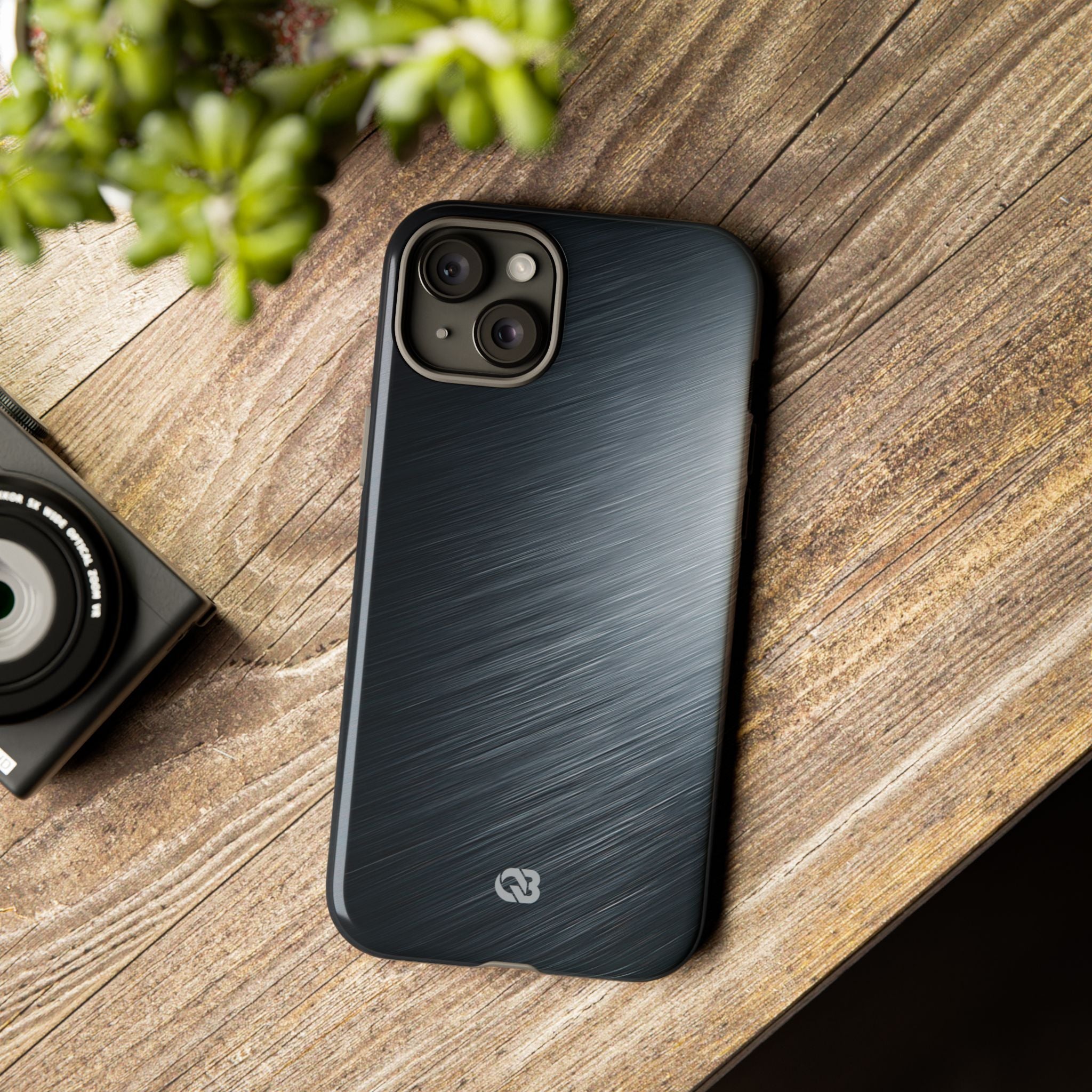 Grey Tough Phone Case for iPhone - Charcoal Brushed Steel
