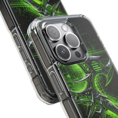 Cyber Sigil Grid · Clear Impact Magnetic Phone Case for iPhone · Green