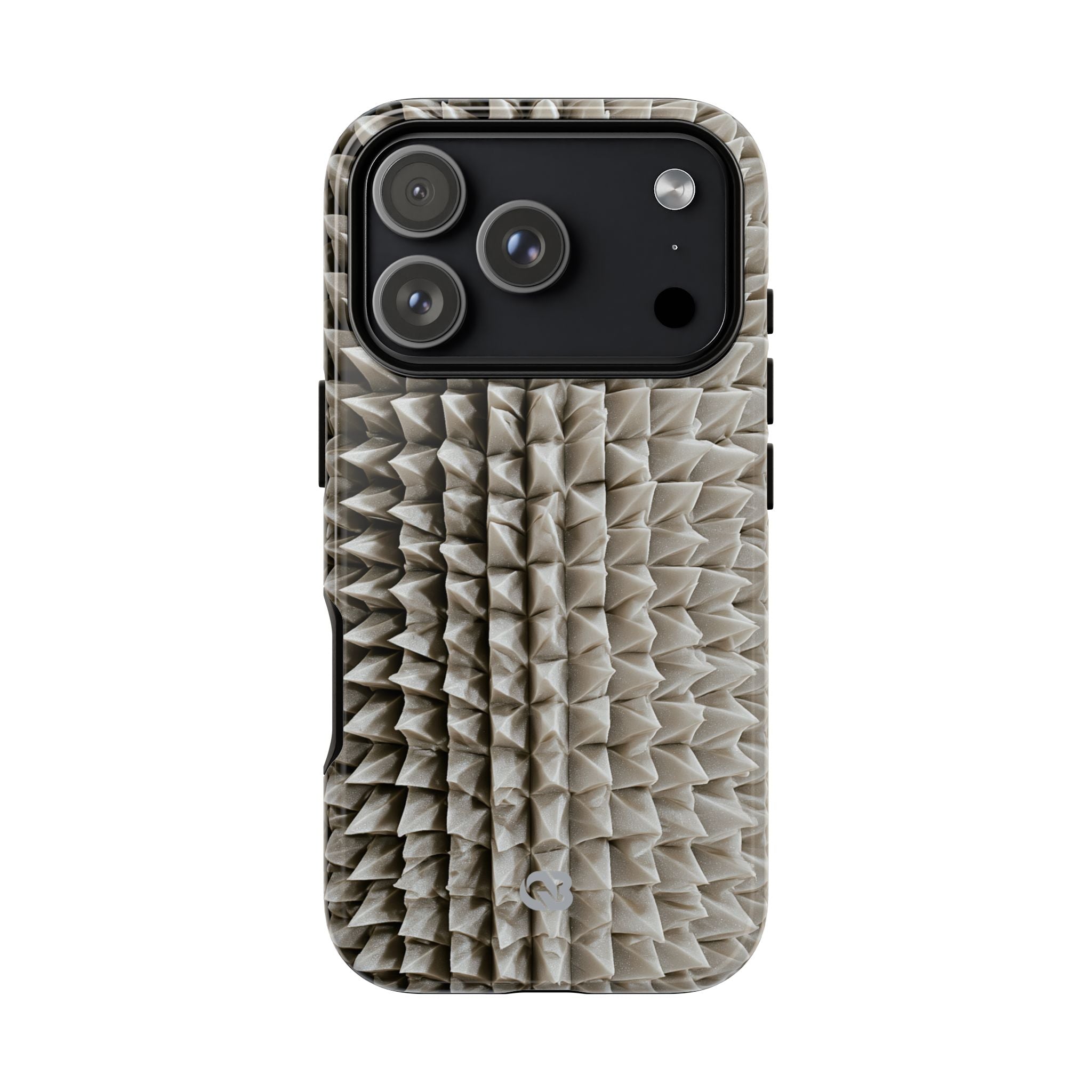 Beige Tough Phone Case for iPhone - Bone Spiked Grid