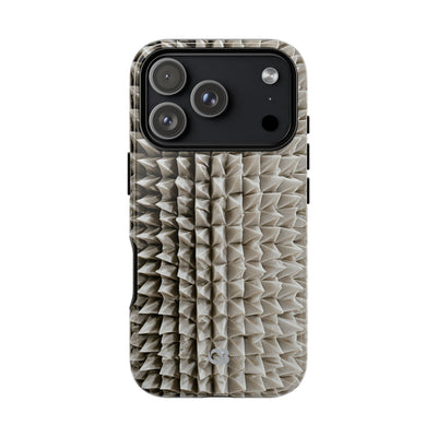 Beige Tough Phone Case for iPhone - Bone Spiked Grid