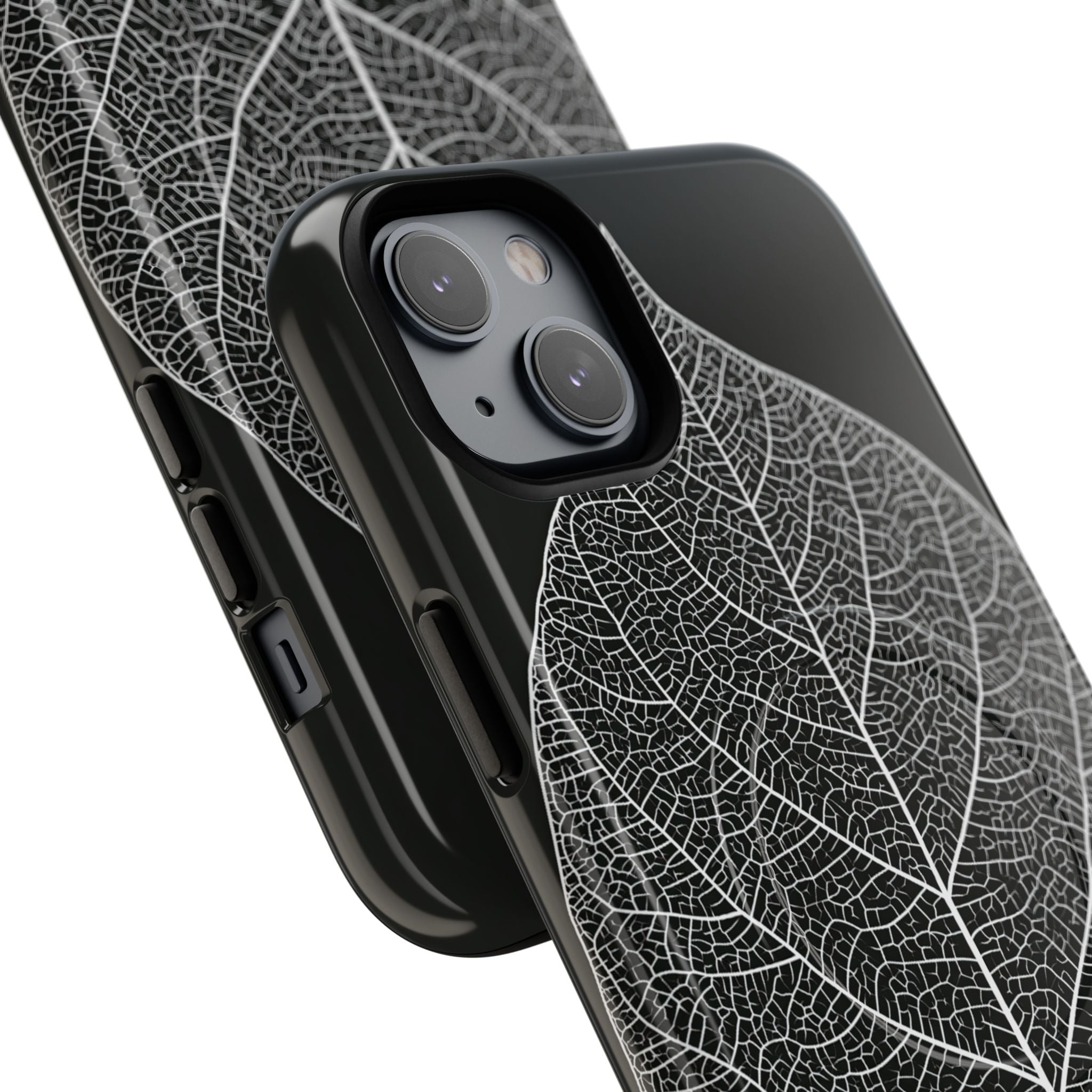 Black Tough 2.0 Magsafe Phone Case for iPhone - Bleached Leaf Lattice