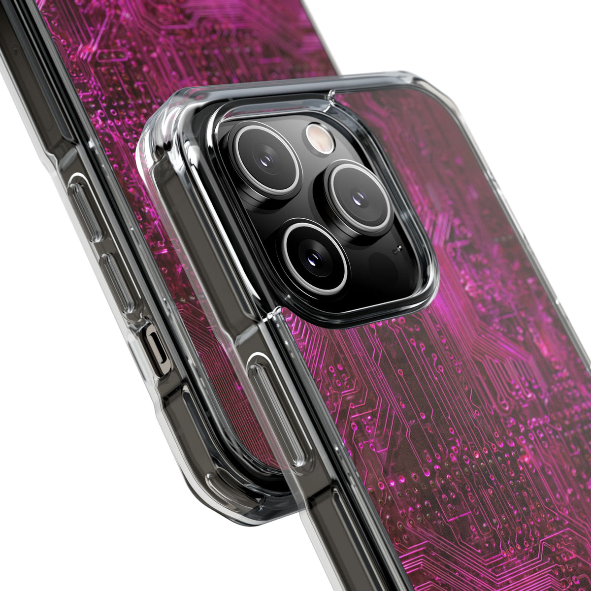 Magenta Circuit Trace · Clear Impact Magnetic Phone Case for iPhone · Pink