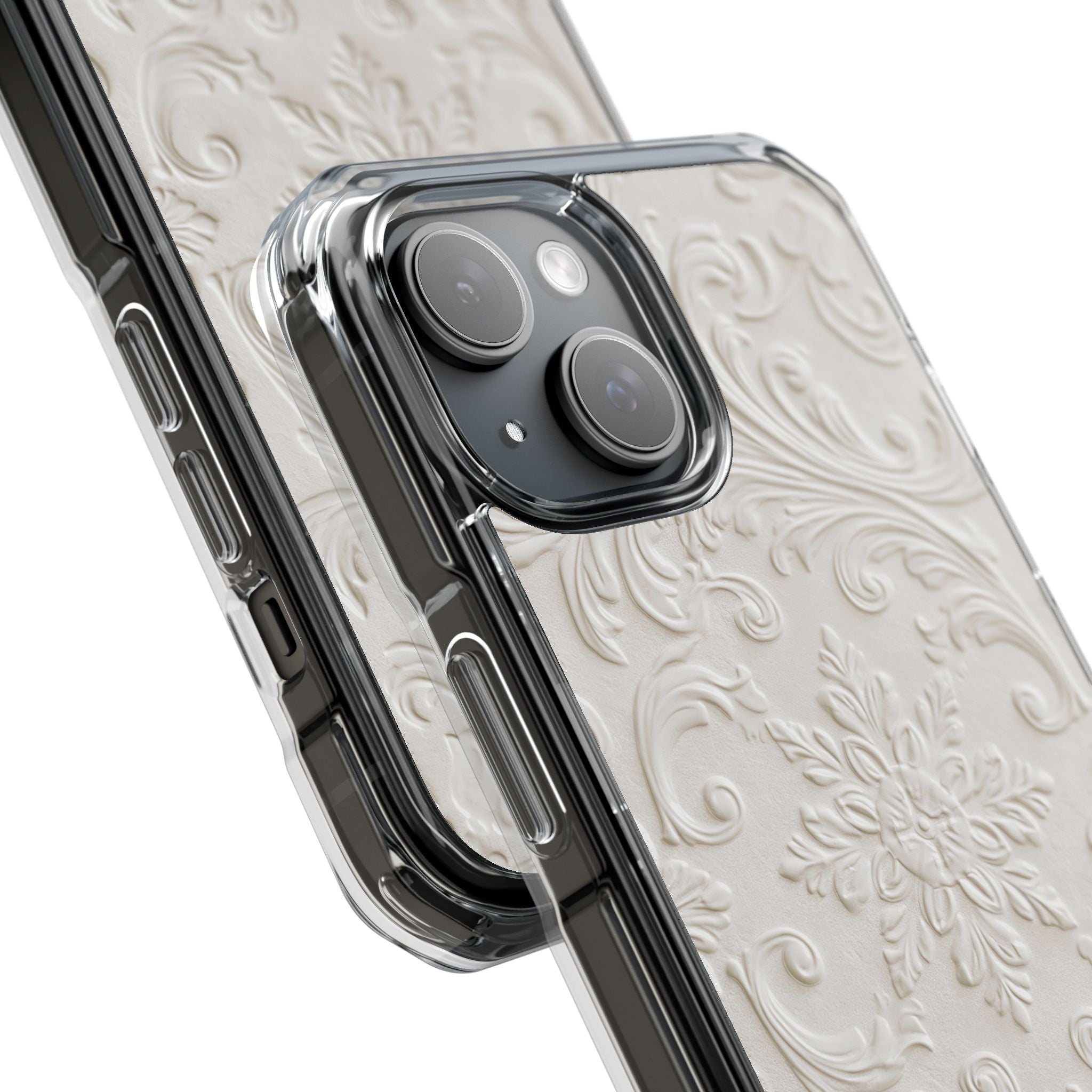 White Impact MagSafe Phone Case for iPhone - Alabaster Floral Relief
