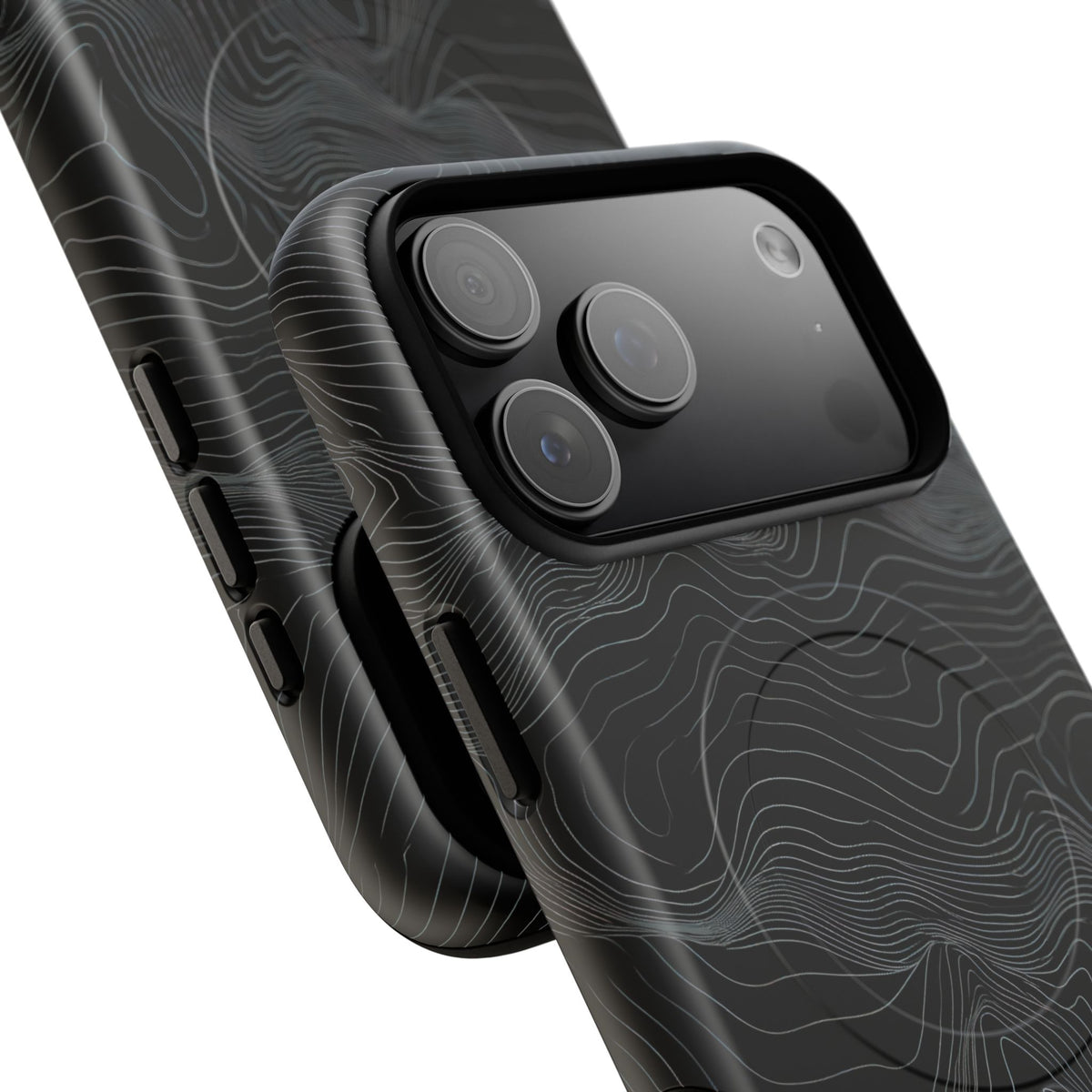 Black Tough 2.0 Magnetic Phone Case for iPhone - Obsidian Topo Wireframe