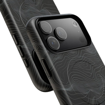 Black Tough 2.0 Magnetic Phone Case for iPhone - Obsidian Topo Wireframe