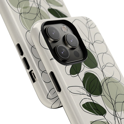 Green Tough 2.0 Magsafe Phone Case for iPhone - Muted Eucalyptus Sketch