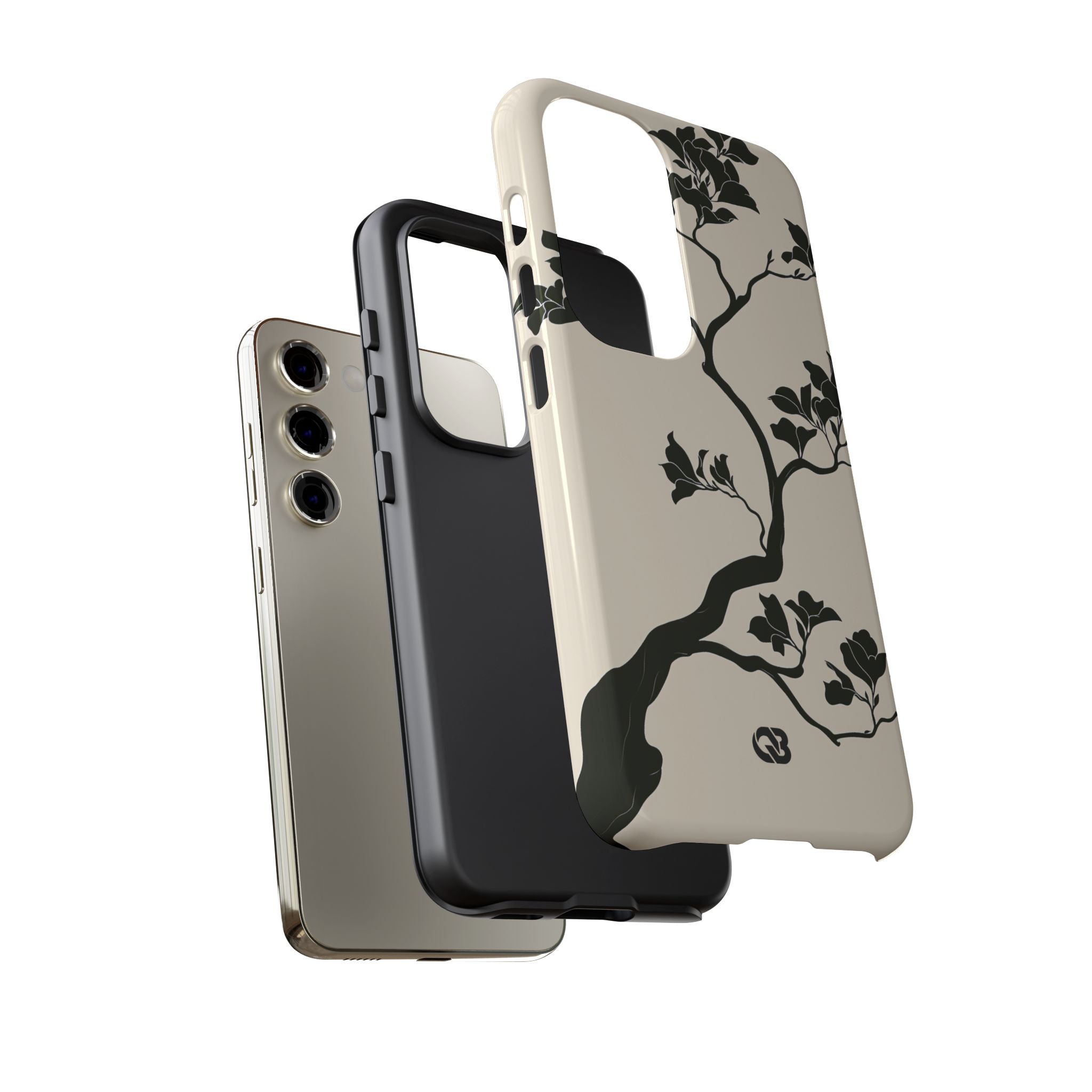 Beige Tough Phone Case for Samsung - Obsidian Bonsai Silhouette