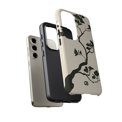 Beige Tough Phone Case for Samsung - Obsidian Bonsai Silhouette