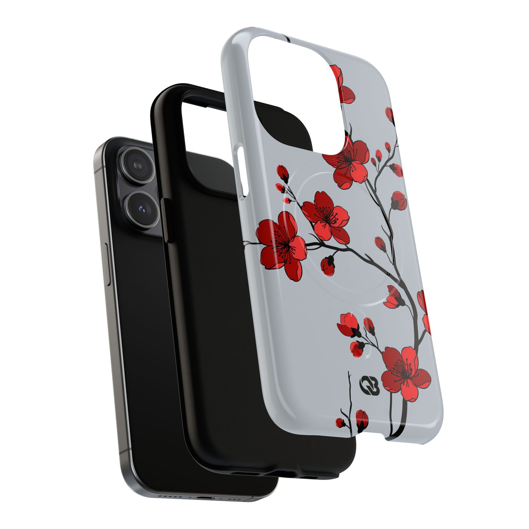 Grey Tough 2.0 Magsafe Phone Case for iPhone - Crimson Blossom Onyx