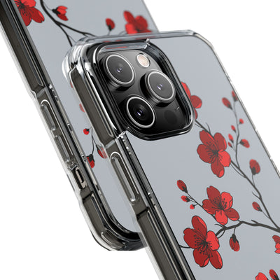 Grey Impact MagSafe Phone Case for iPhone - Crimson Blossom Onyx