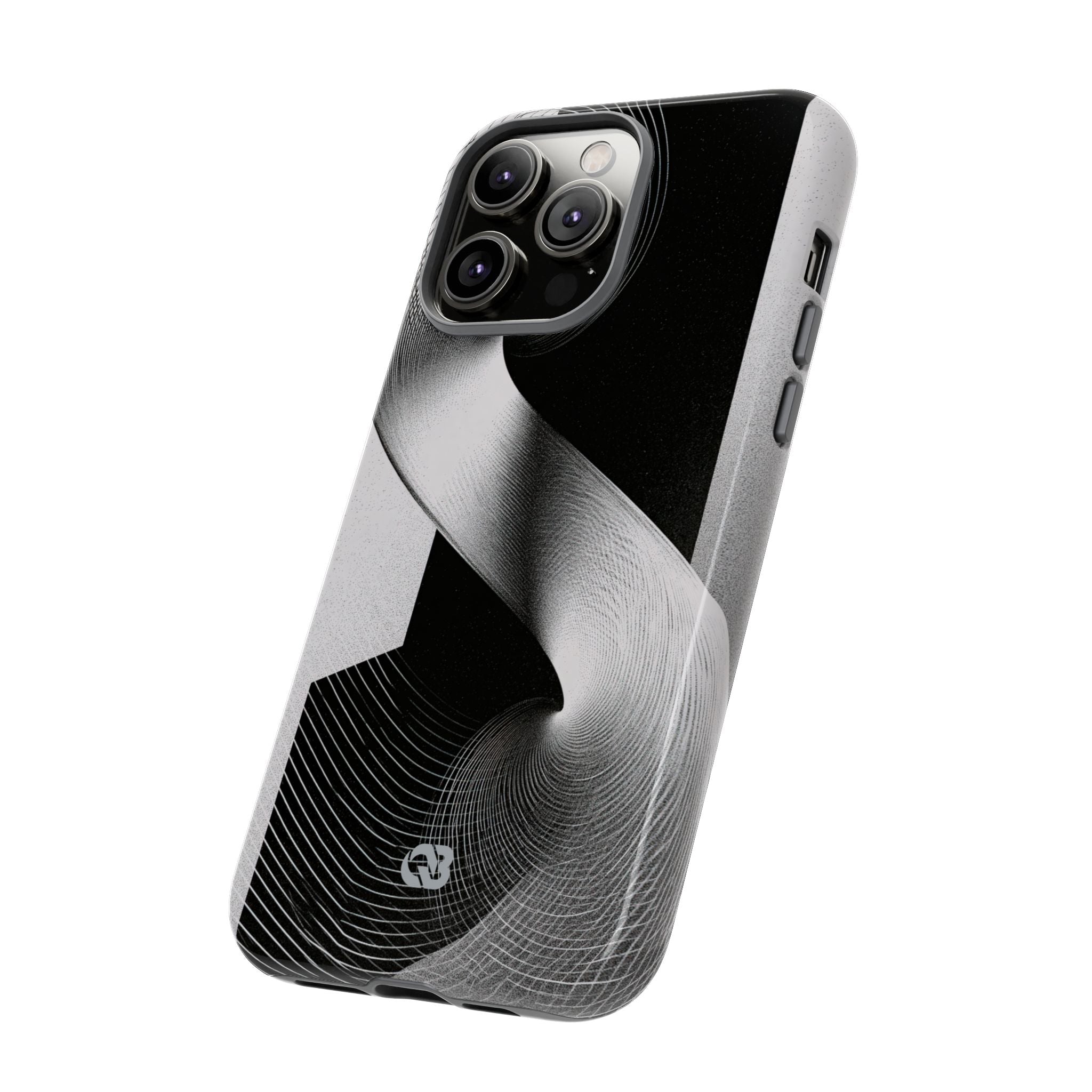 Grey Tough Phone Case for iPhone - Obsidian Moiré Wave
