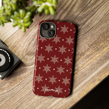 Cream Snowflake Crimson iPhone 15 Plus Skal - Tough