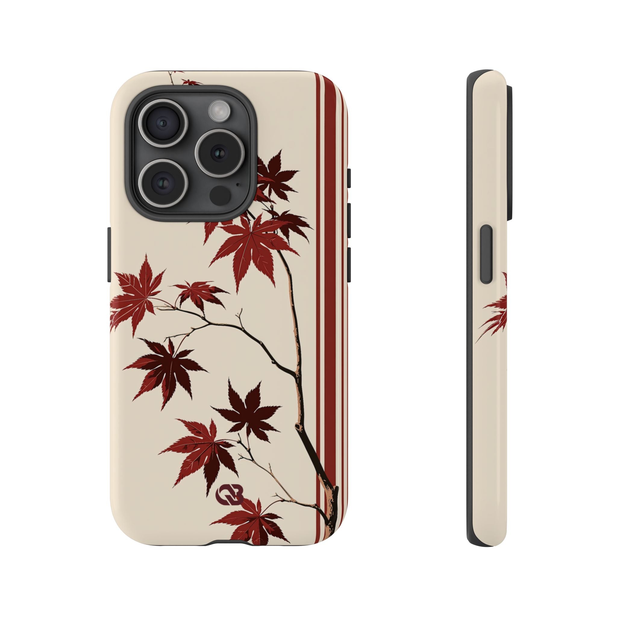 Red Tough Phone Case for iPhone - Crimson Momiji Stripe