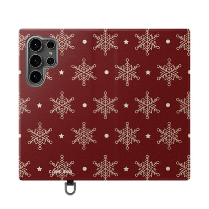 Cream Snowflakes Crimson - Samsung S24 Ultra Case - Wallet